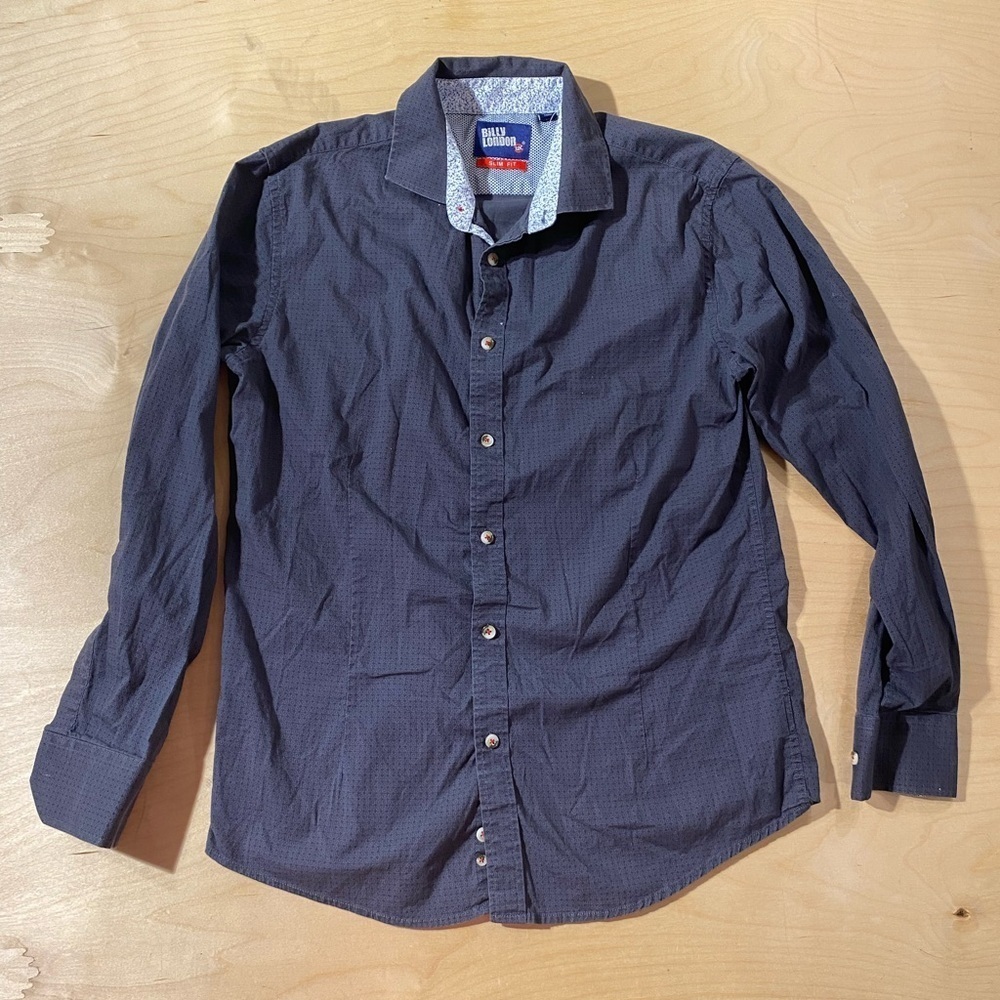 Billy London Slim Fit Dark Blue Casual Button-Down Shirt Large (NL)